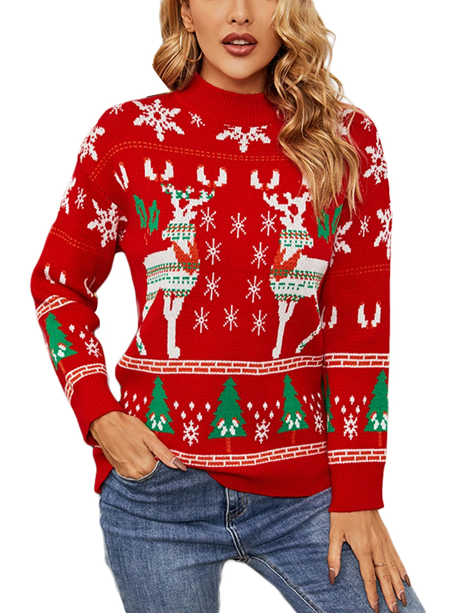

Women Men 3D Ugly Christmas Sweaters Funny Christmas Tree Print Pullover Long Sleeve Knitted Xmas Sweater Jumper S-XL