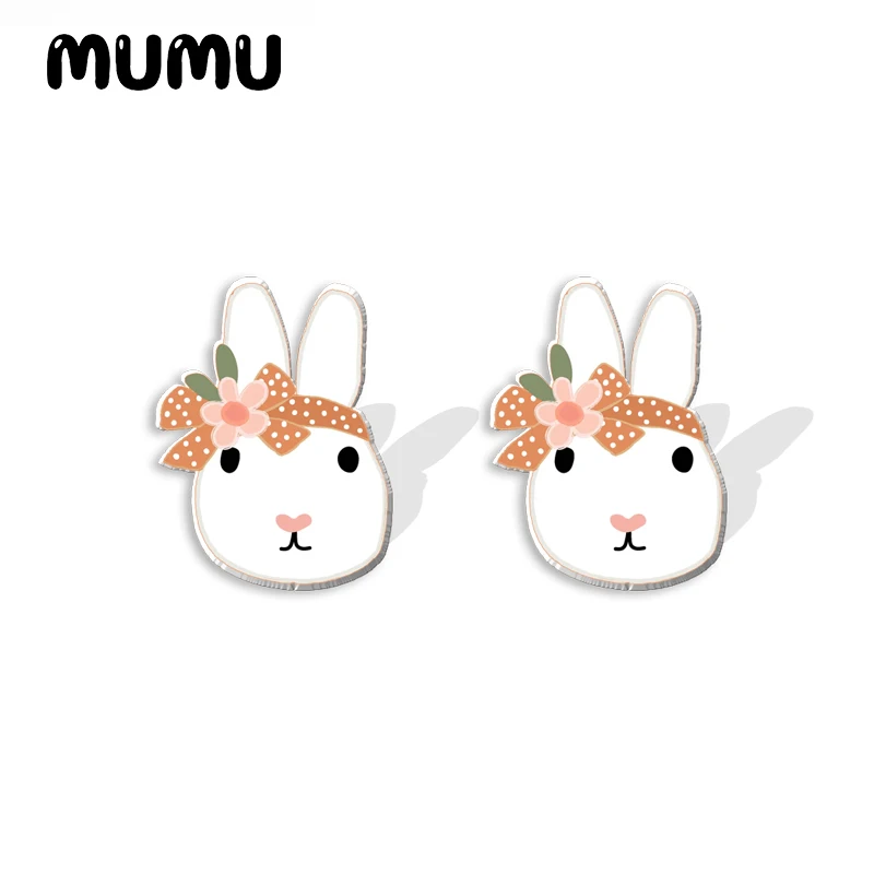 2023 новые акриловые серьги-гвоздики в виде кролика с цветком животные серьги