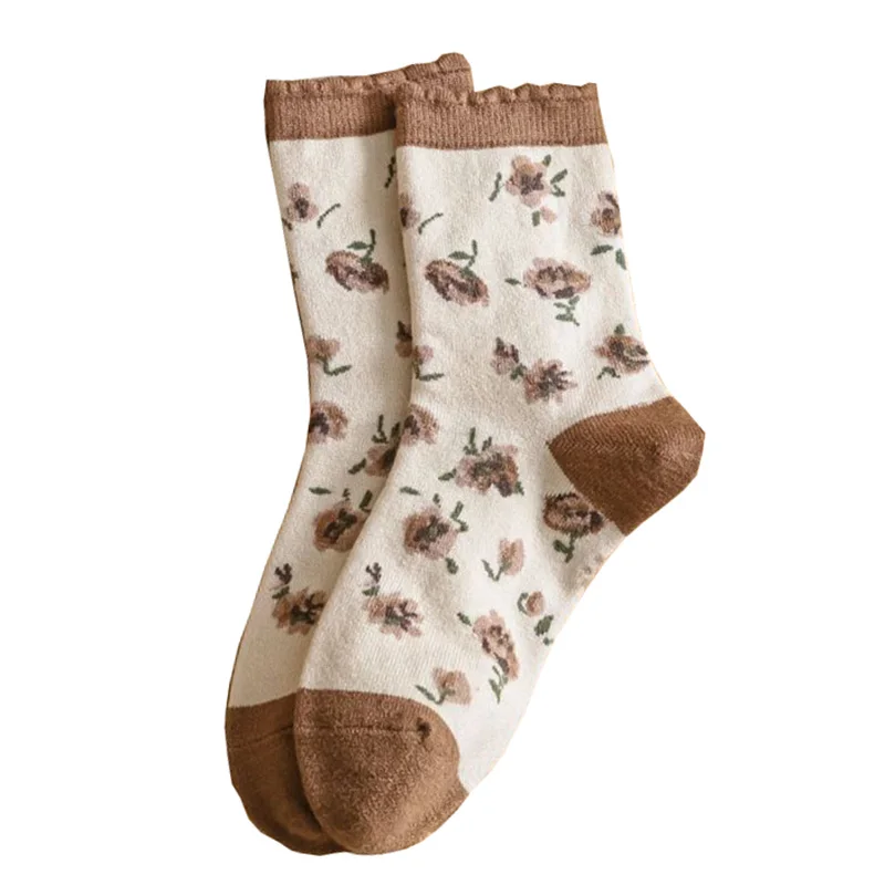 5 Pair Fashion Print Keep Warm Socks Women Vintage Long Winter Wool Socks Set Harajuku Korean Style Sokken Leg Warmer Chaussette