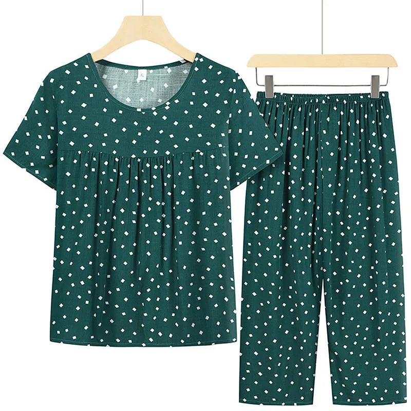 

XL-4XL Middle Aged Elderly Mother Clothing Grandma Two-Piece Set Casual Sleepwear Women Short Sleeve Home Wear Pajamas Suit