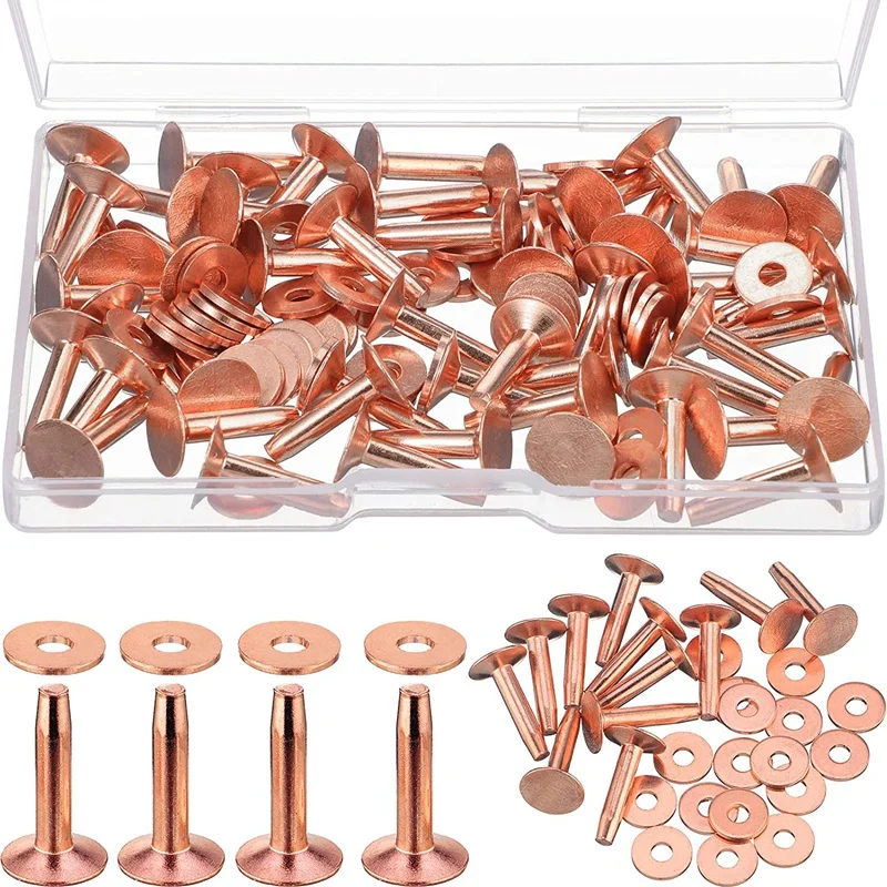 

50 Sets Of Copper Rivets And Burrs,Leather Belt Wallets, Leather Copper Rivets, Leather DIY Craft Supplies (9/16 Inches)