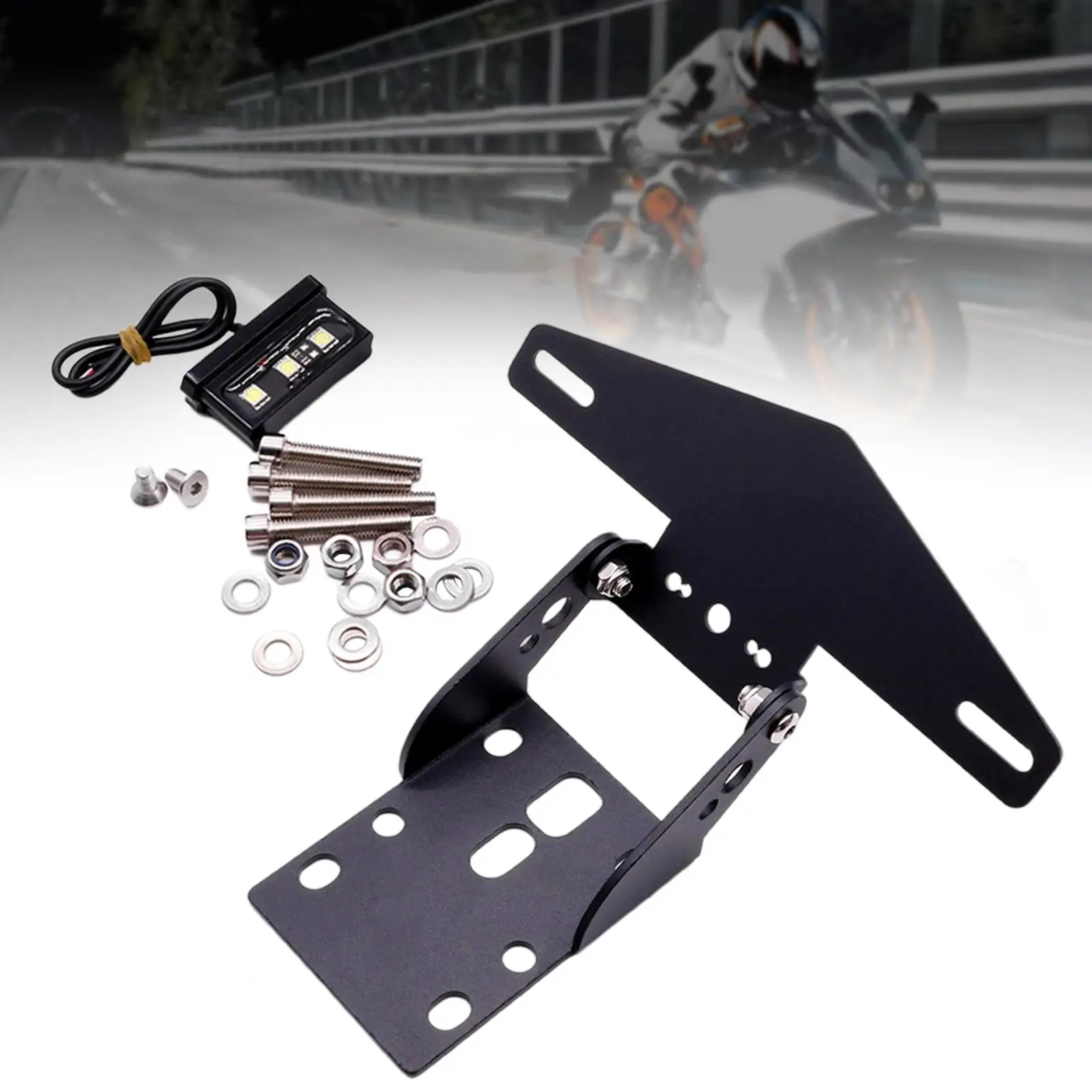 

Motorcycle License Number Plate Holder Tail Tidy Frame Bracket for RC390 125 250 390 2017-2021 with LED Lamp Black