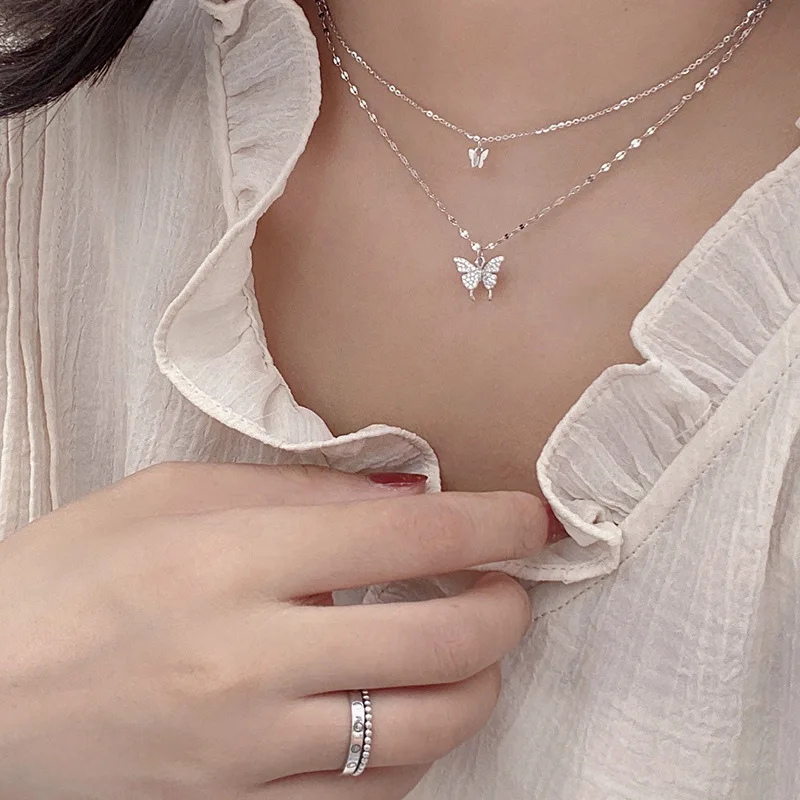 

Multilayer Butterfly Necklace for Women 2pcs Gold Color Silver Color Pendant Choker Stainless Steel Long Chain Fashion Jewelry
