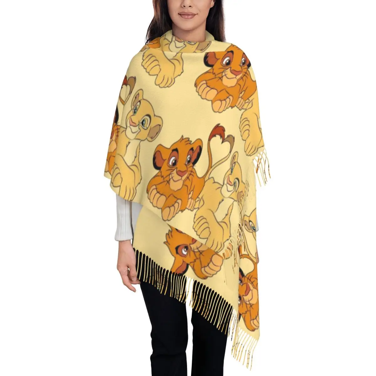 Женский шарф Симба и Нила на заказ длинный зимне-осенний теплый шаль с кисточками