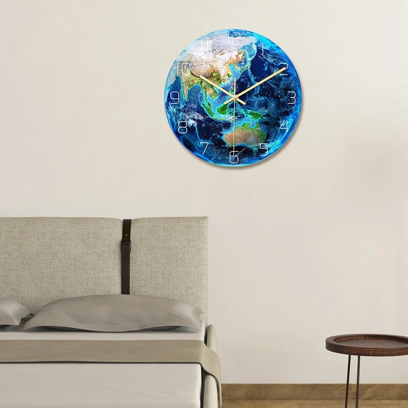 

Luminous Earth Wall Clock Planet Print Clock Study Room Bedroom Living Room Decoration For Kids Baby Room