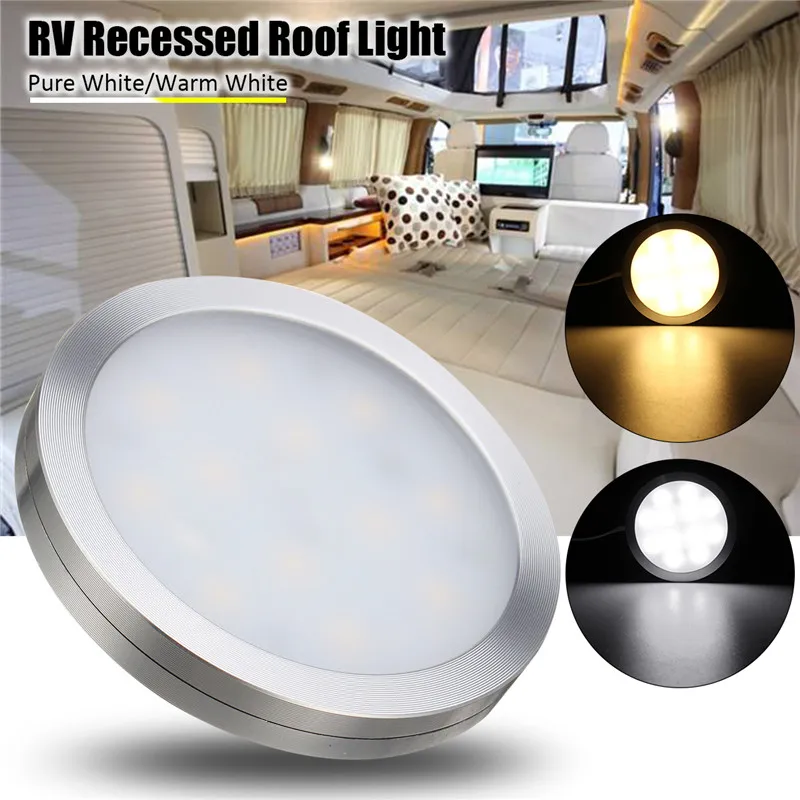 12V 5500-6000K 2W LED Recessed Down Light Ceiling Roof Cabinet Lamp Car RV Trailer Boat Motor Home White/Warm White