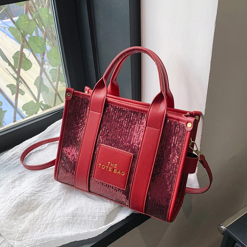 Sequin Large Handbags for Women 2023 New Fashion Leather Casual Tote Bag Letter High Quality Commuter Luxury Woman Shoulder Bag
