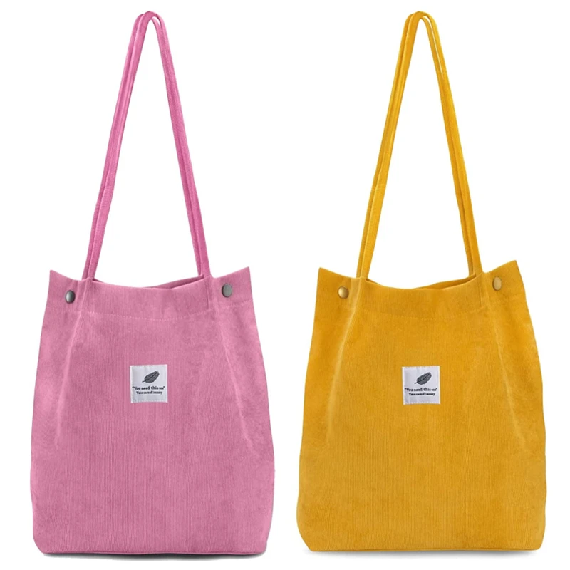 

2022 New Women Corduroy Shoulder Shopping Bags Reusable Casual Outdoor Party Tote Female Bag Handbags with Button Eco Organizer