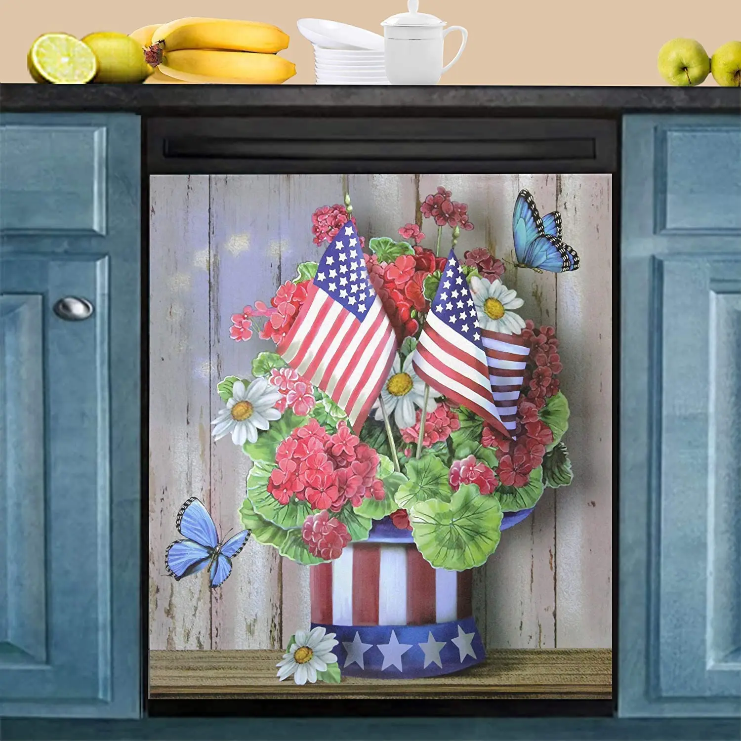 

Magnetic Dishwasher Door Cover with National Flag Flowers and Butterfly Dishwasher Magnet Cover Kitchen Decoration Magnetic Stic