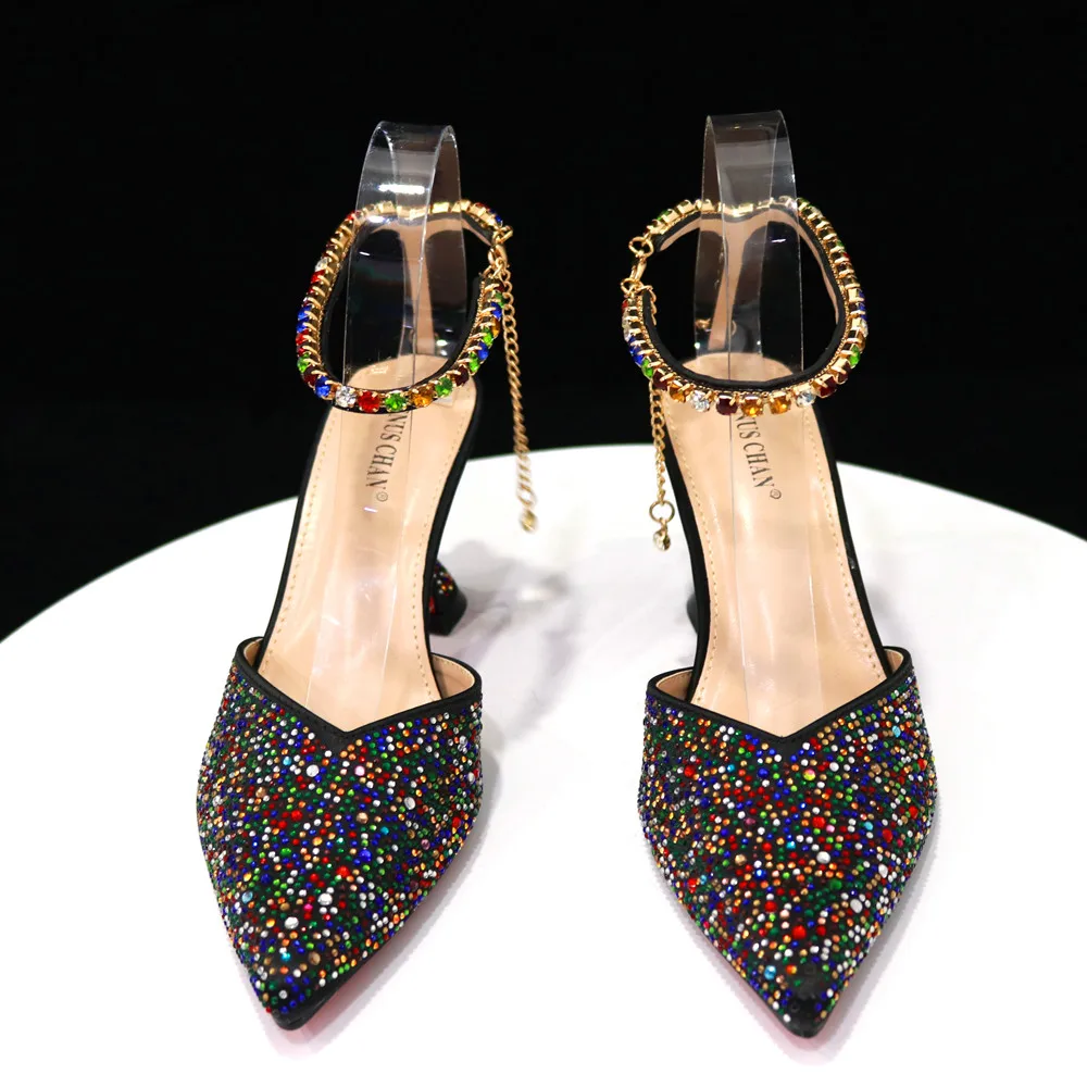 Venus Chan 2023 Italian Design Luxury Women's Shoes And Bag Set, Full Diamond Decoration Metal Closure Bag