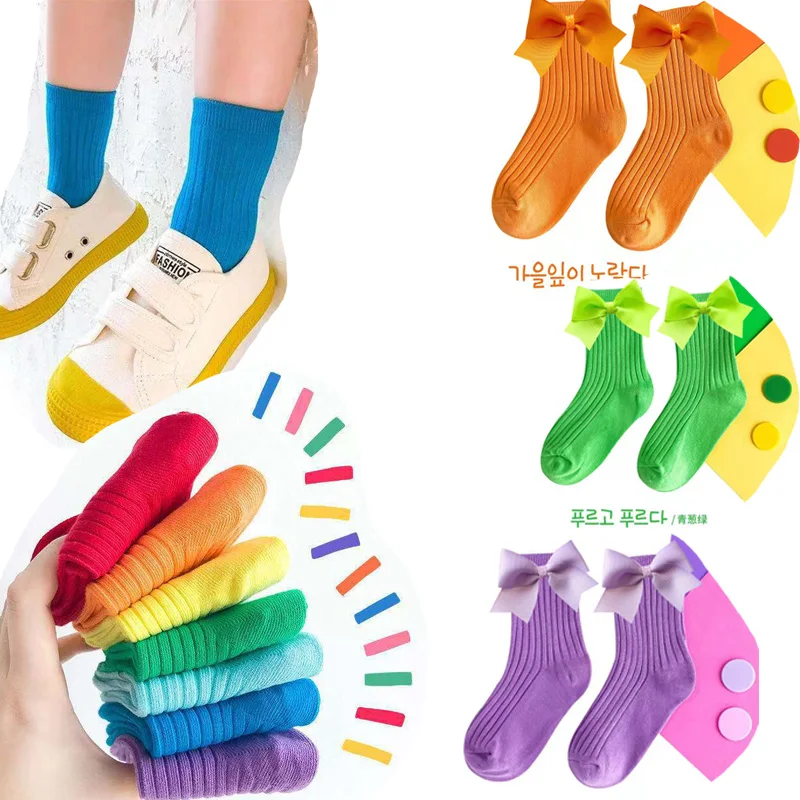 

Cheap Wholesale Spring 25pairs/50pcs Kids Knee High Bows Socks Children's Long Sock Girls Boy Cotton Tube Socks Baby Stockings