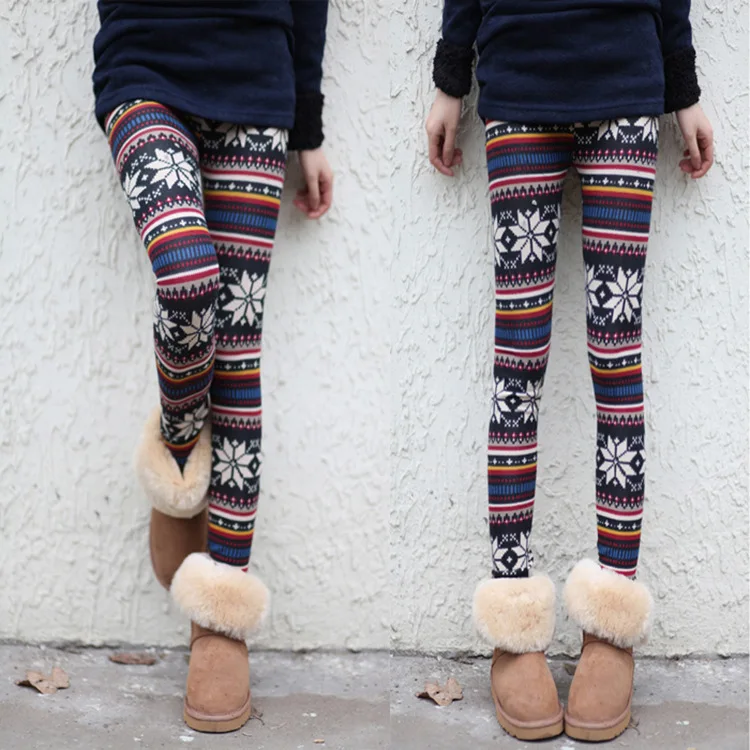 

Printed Snowflake Deer 9-point Christmas Stretch Pencil Pants Plus Size Pants Ladies Casual Pants womens leggings high waisted