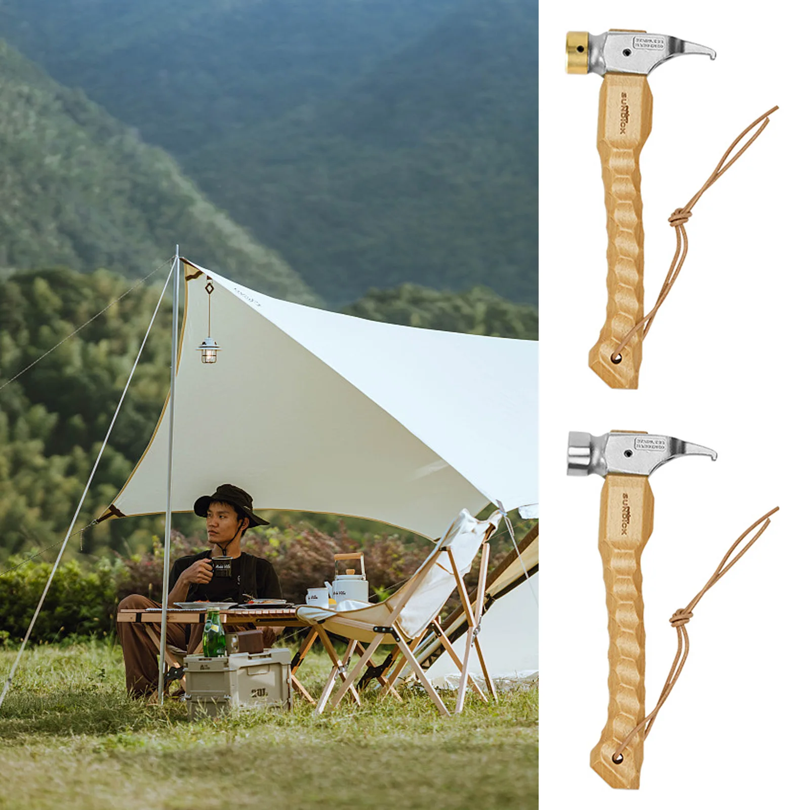 

Наземные шипы для палатки sunчлен, молоток для заземления с ремешком, сталь/Медная головка, уличные инструменты для альпинизма