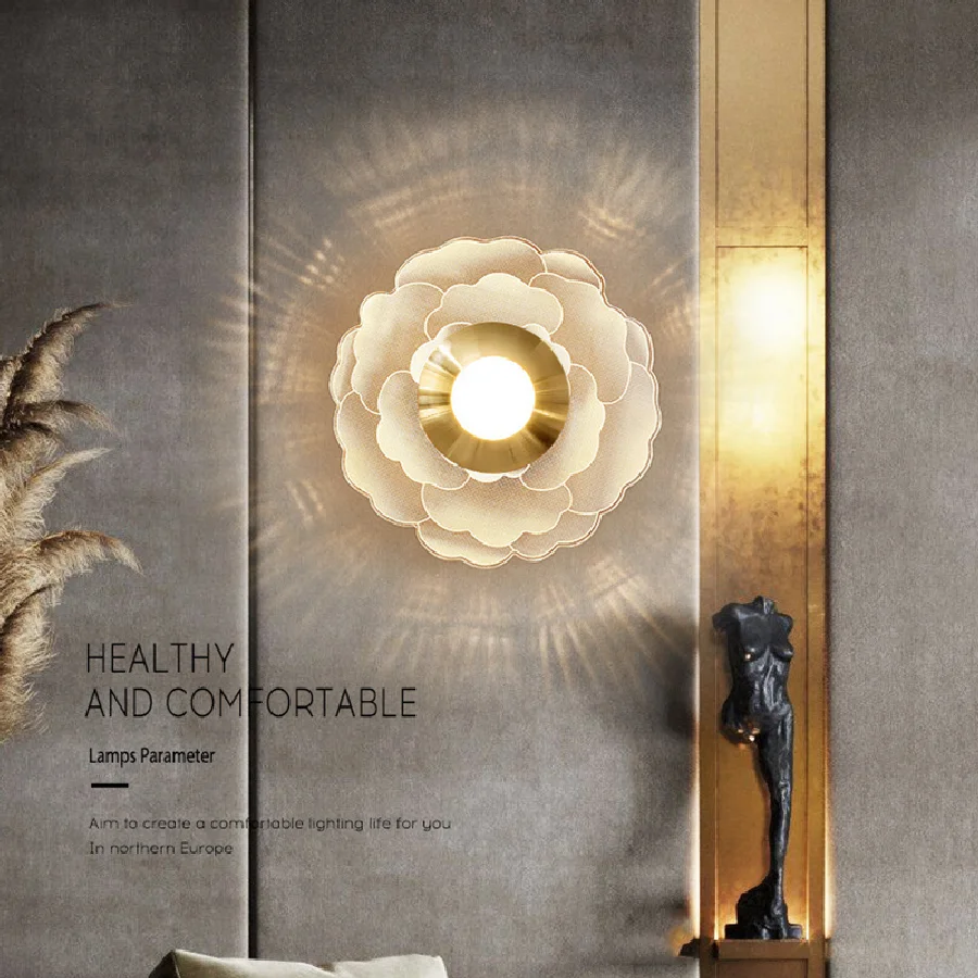 

Modern Flower LED Wall Lamp Indoor Decor Sconce Luxury Gold Wall Lamp For Bathroom Staircase Bedroom Living Room Ceiling Light