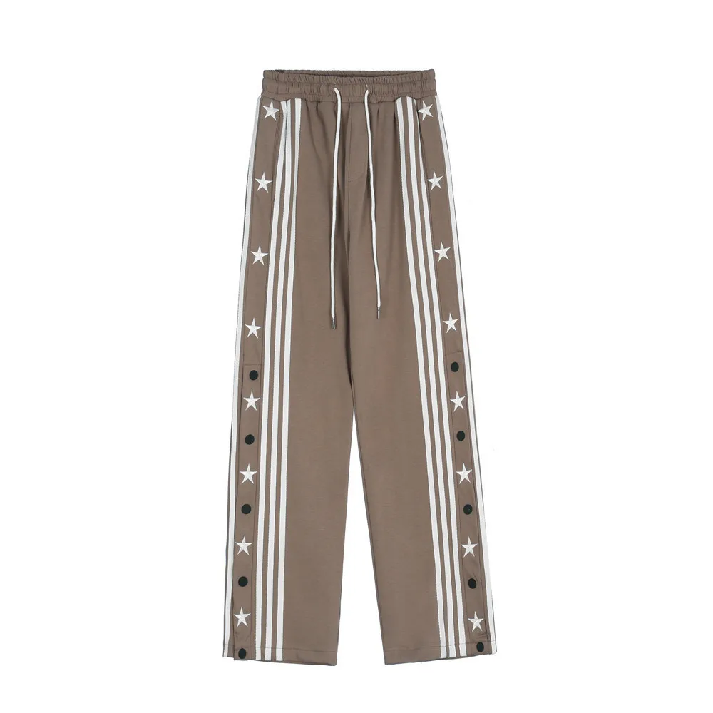 American Trend Side Ribbon Matching Casual Pants High Street Tide Brand Straight Tube Loose Star Embroidered Pants Women