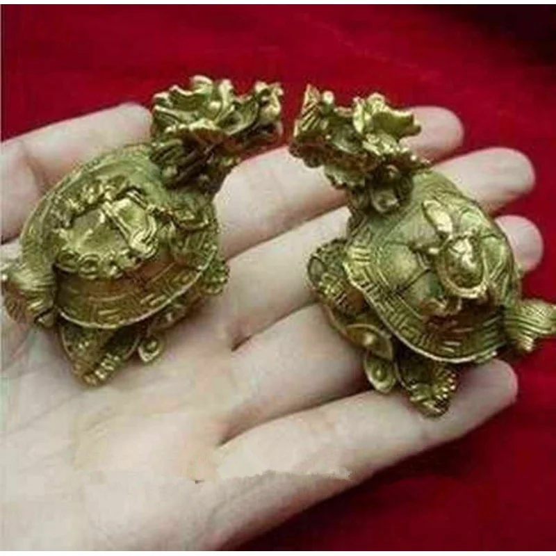 

China's rare bronze statue carving delicate a pair of old dragon turtle