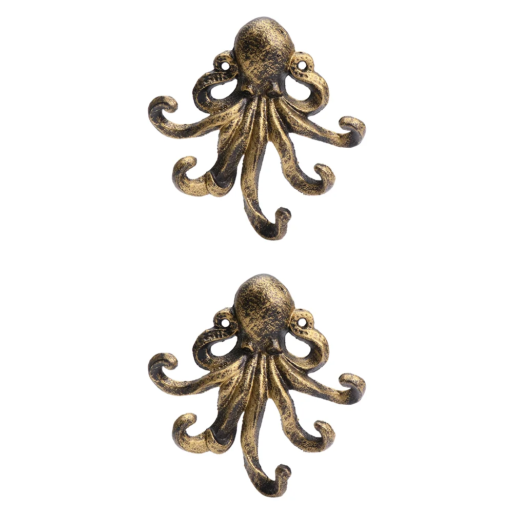 

2pcs Vintage Animal Shape Hanger Octopus Wall Hooks for Home Office (Golden)