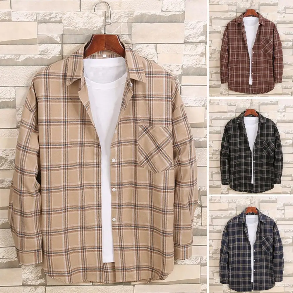 

Trendy Pocket Soft Patchwork Spring Shirt Autumn Tops Streetwear Single-breasted
