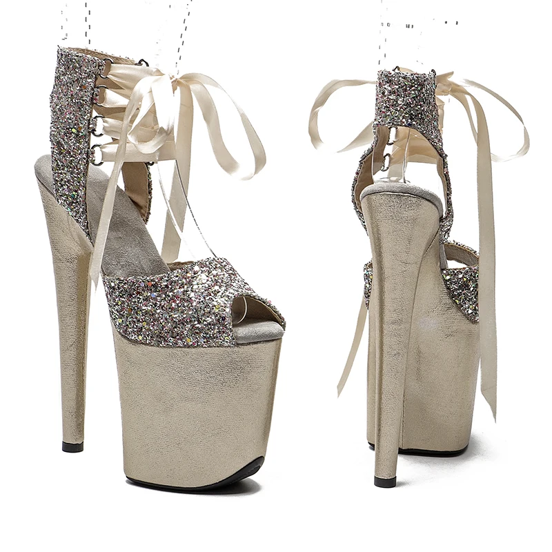 Leecabe 20cm/ 8inches  glittering  PU upper  fashion sexy  platform high heel   sandals  pole dance shoes