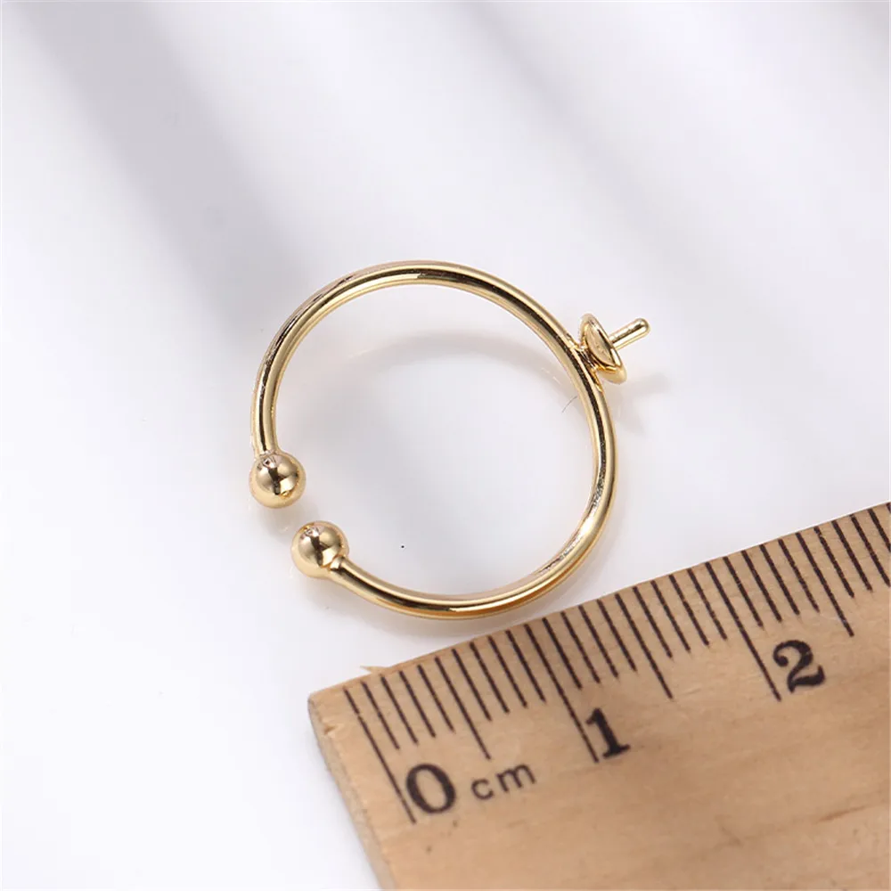 Domestic package 14K gold open pearl ring empty set simple niche design single pearl ring set female DIY accessories