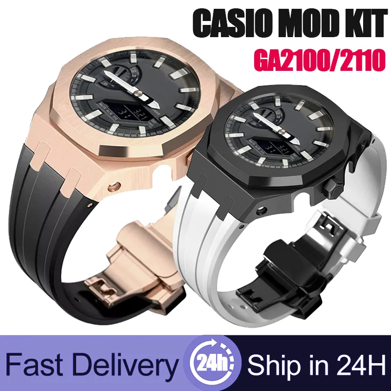 

Stainless Steel Case for Casioak GA2100 Stainless Steel Mod Kit Metal Luxury Wristband Modified Watch Strap Case+Rubber Strap