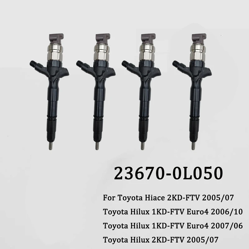 

Дизельные топливные форсунки 23670-0L050 для Toyota 1KD-FTV /2KD-FTV Hiace Hilux форсунка Форсунки с общей топливной магистралью 23670 0L050, 4 шт.