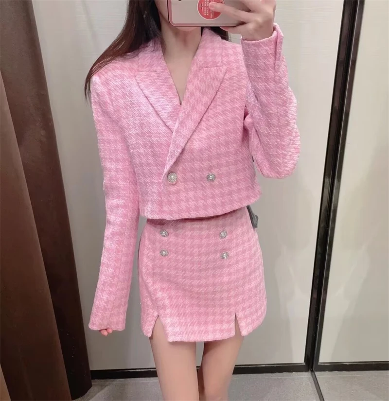 KEYANKETIAN 2024 осенне-зимний новый женский твидовый короткий костюм с узором гусиные