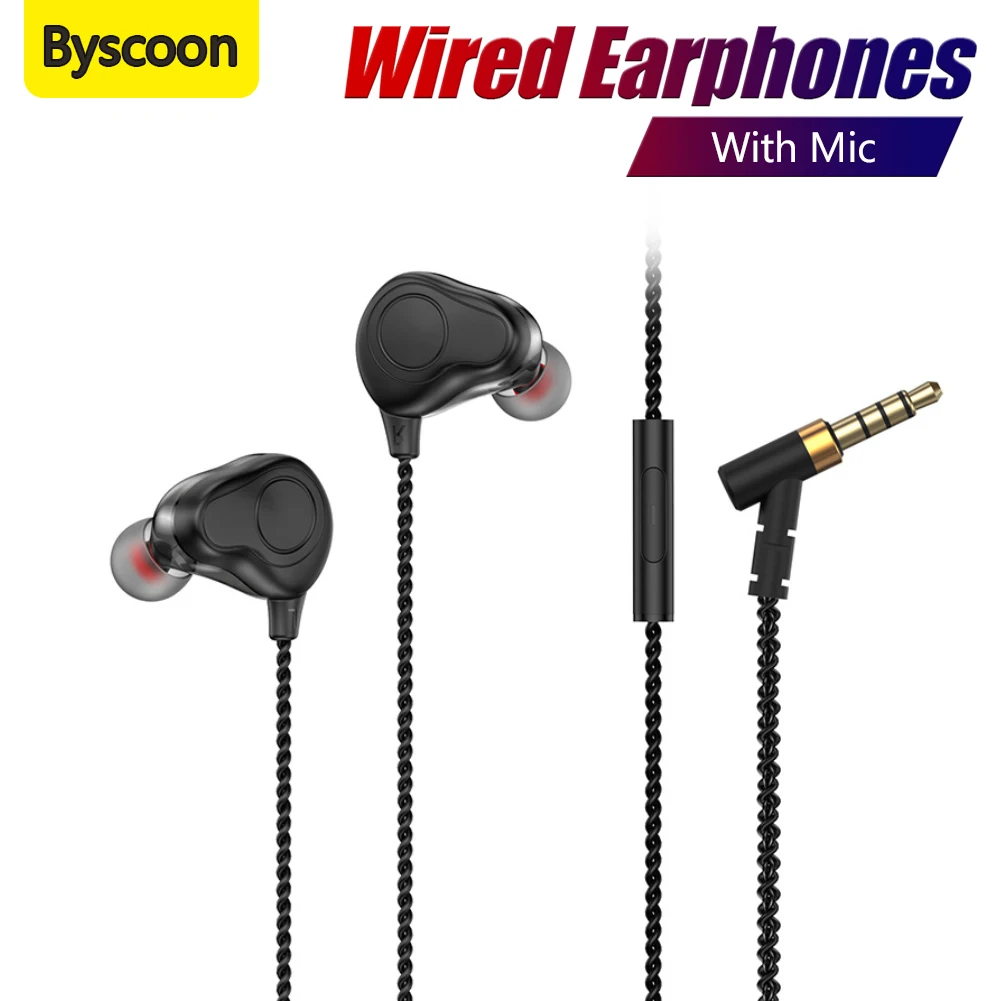 

Byscoon 3.5mm Wired Earphones Game Headset For Xiaomi Redmi 9T Note 10 Pro Max HIFI Sound HD Mic Wire Control Sports Headphones
