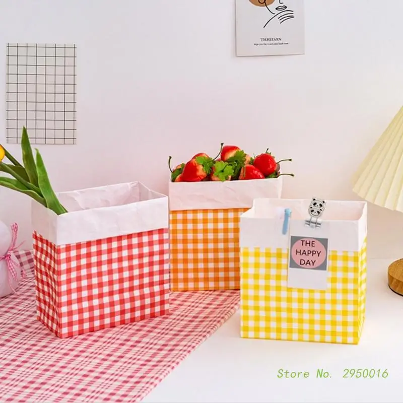 

5Pcs Kraft Paper Bags Flat Bottom Gift Bags Checked Pattern Paper Party Bags Candy Bags Paper Gift Wrapping Paper Bags