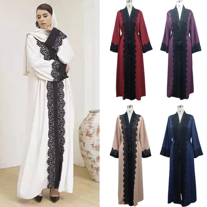 

Рамадана открытые Абайи мусульманский женский кардиган кружевное кимоно платье Длинное Макси Турция Дубай Исламская джалабия кафтан одежда арабский халат