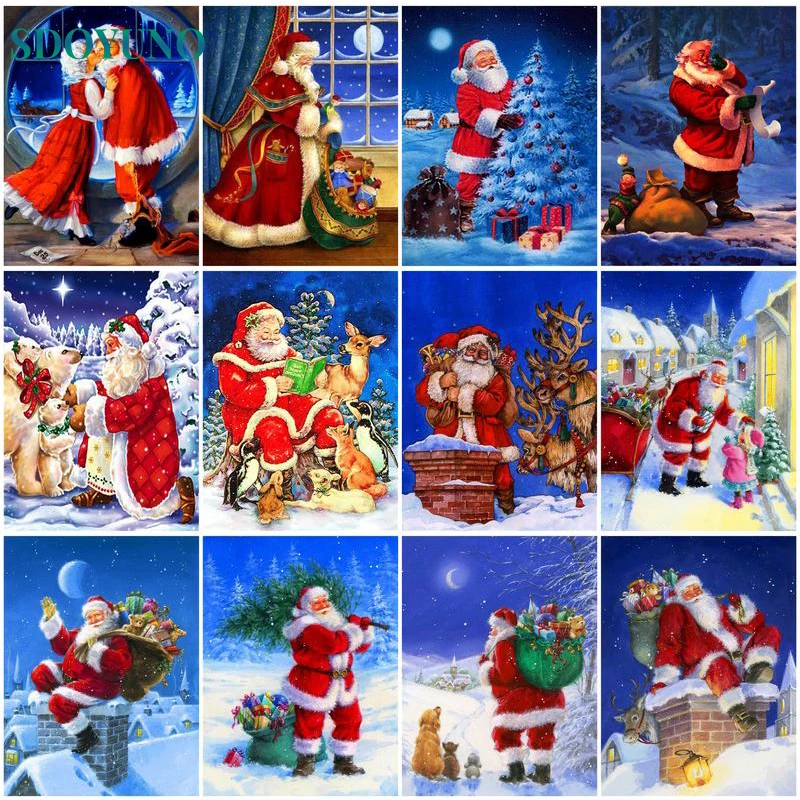 

SDOYUNO Painting By Numbers Santa Claus On Canvas Kits New Arrival Christmas DIY Coloring By Numbers For Adults Handpainted Gift