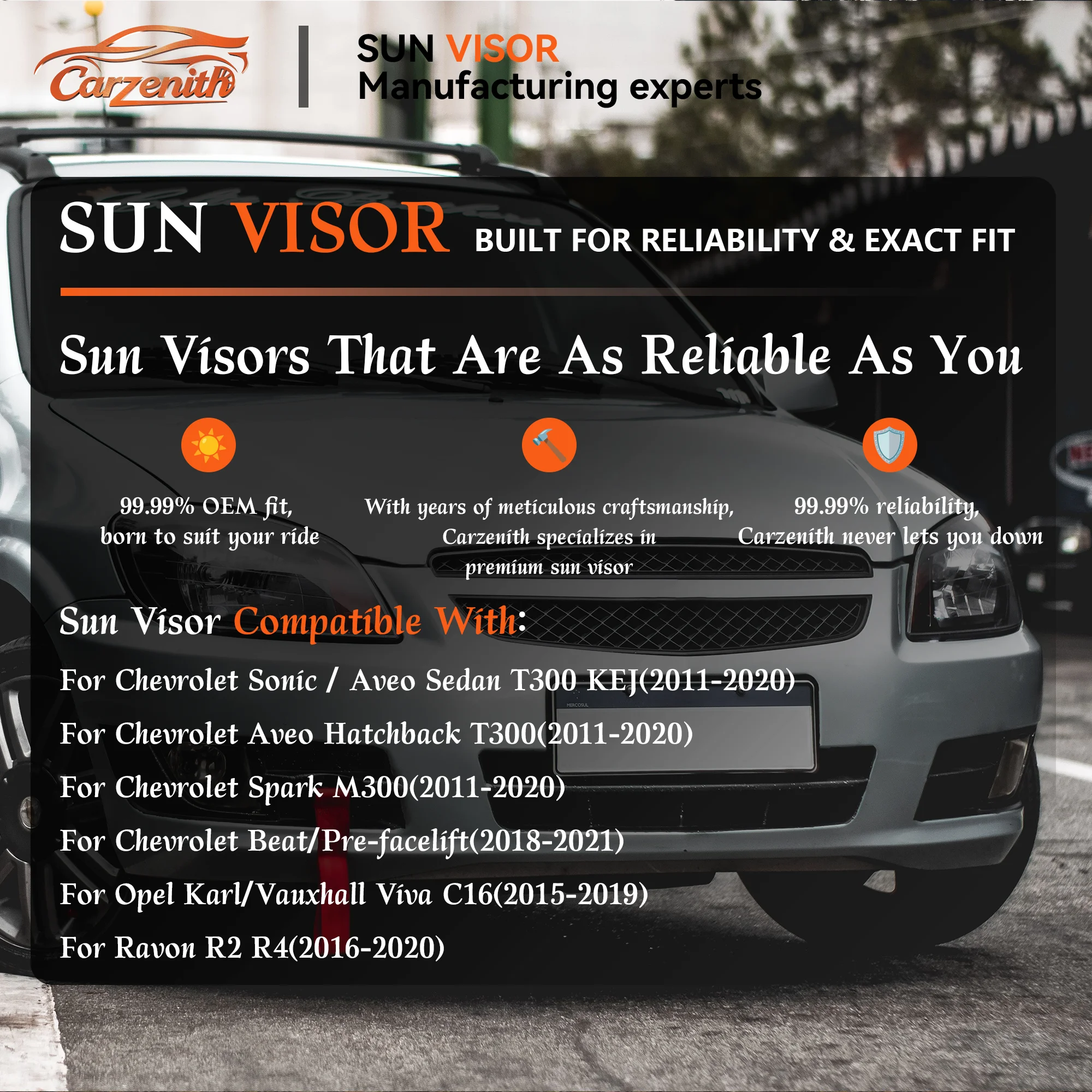 Фото Солнцезащитный козырек Carzenith для Chevrolet Sonic/Aveo T300, Spark M300, Beat, Opel Karl/Vauxhall Viva C16, Ravon R2, R4, 2011-2020 гг. №2