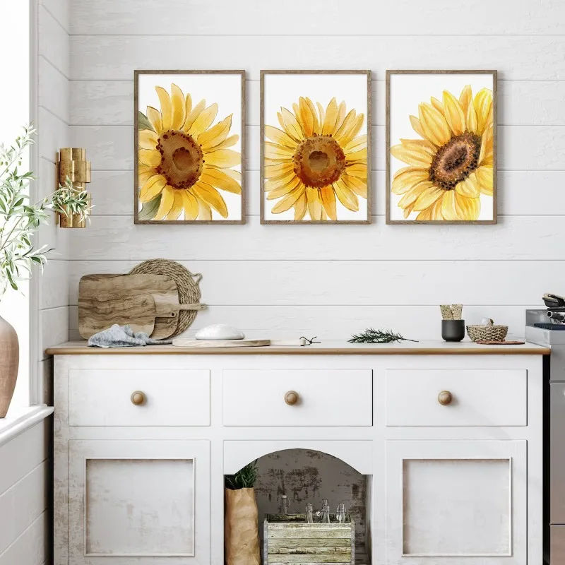 Акварельные Подсолнухи плакаты печатные растительные цветы Картина на холсте