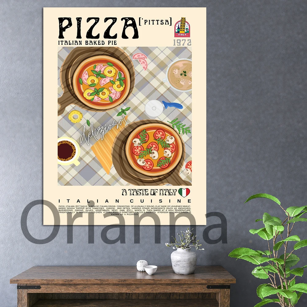 

Pizza Poster Vintage Style, Italian Cuisine Food Wall Art,Modern Kitchen Decor, Italy Food Illustration, Retro Wall Decor Canvas