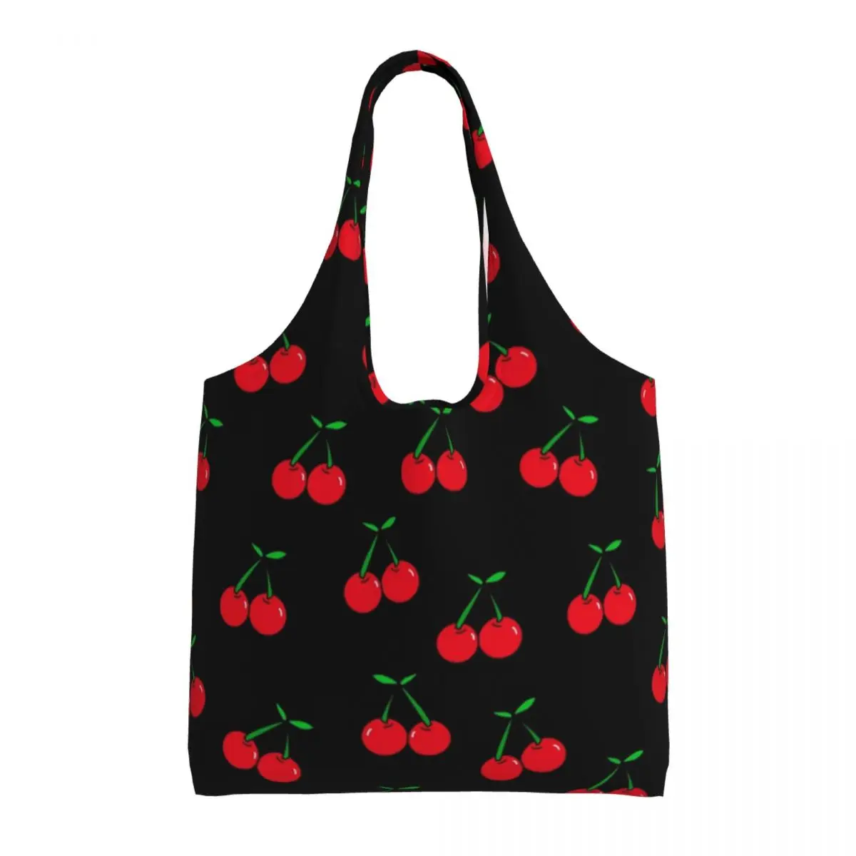 

Черная сумка для покупок с вишней, вкусная женская сумка-тоут с графическим дизайном в виде фруктов, повседневные уличные сумки для покупок из полиэстера
