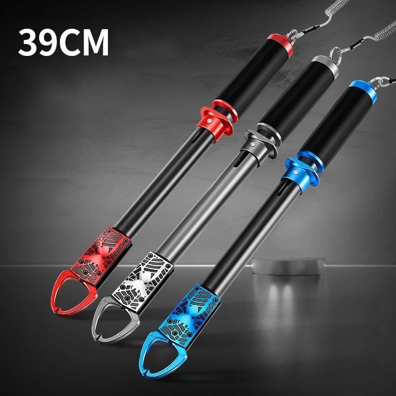 Aluminum alloy Fishing Grip 39CM Longer Gripper Fish Controller Lip Grip Clamp Grabber Fishing Tools With Connecting Rope
