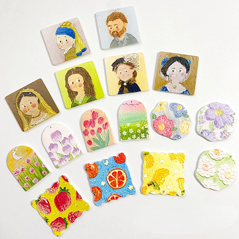 

Oil Painting Style Hand-painted Effect Acrylic Creative Jewelry Material Diy Personality Handmade Earrings Keychain Pendant