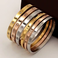 qwc gold bangle luxury brand charms love bangles cubic zirconia bracelets couple jewelry stainless steel bangles for women gift