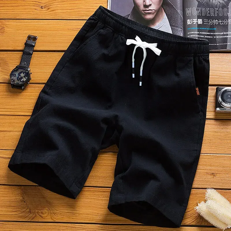 

Summer Chinese StyleCotton and Linen Casual Shorts Men Solid Bea-MI