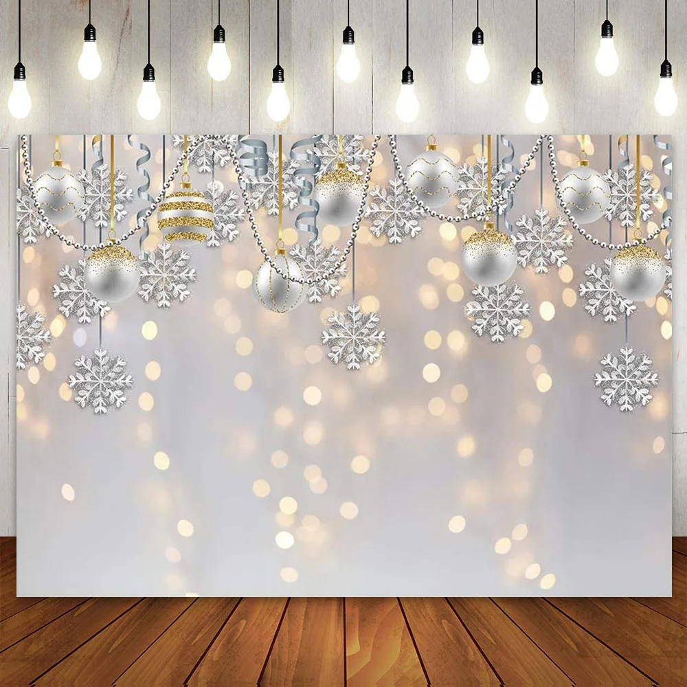 Winter Wonderland Party Photography Backdrop White Christmas Xmas Snowflake Bokeh Background for Baby Shower Kids Child Birthday