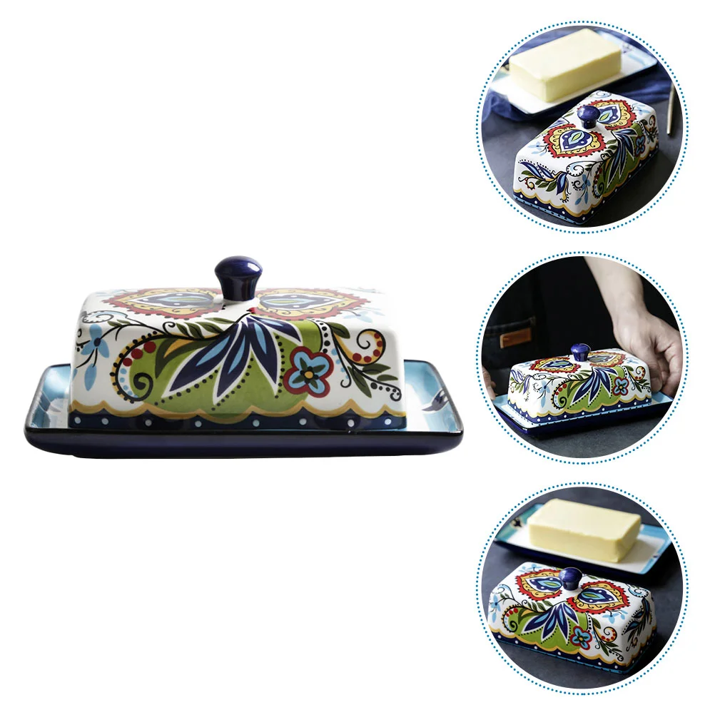 

Butter Ceramic Dish Container Lid Tray Holdercovered Box Keeper Countertop Farmhouse Cheese Dessert Rustic Bowl Case Handle