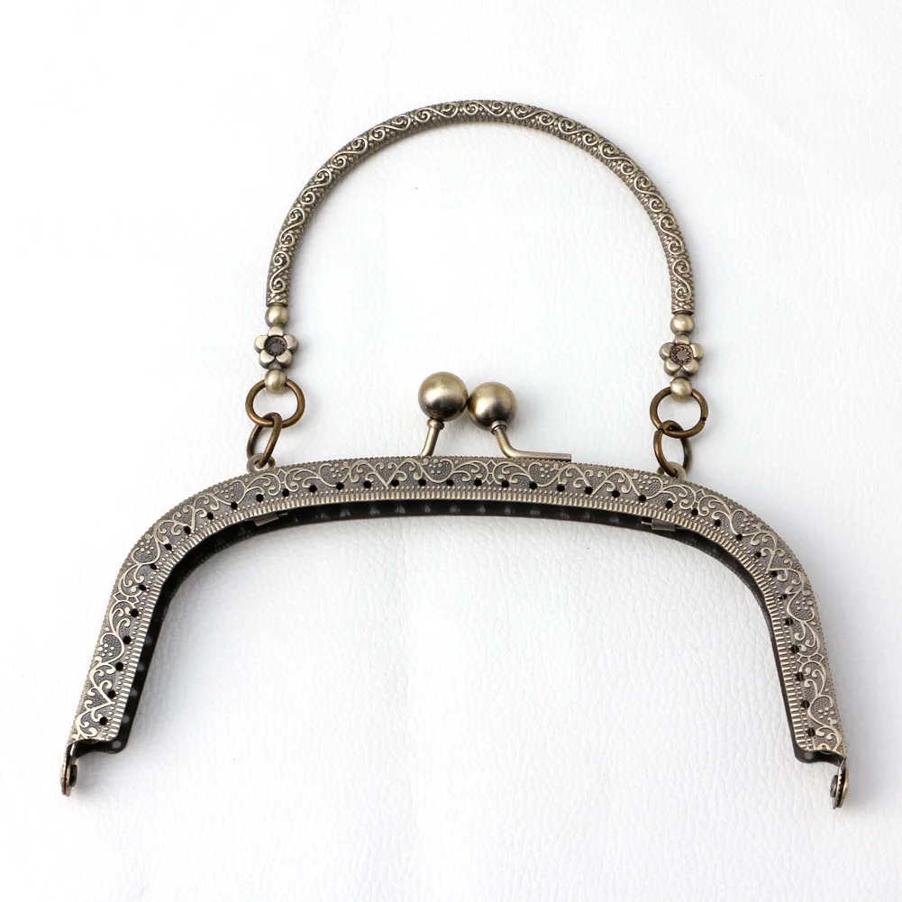 

1PC Bronze Tone Arch Flower Metal Purse Bag Frame Kiss Clasp Lock with Handle