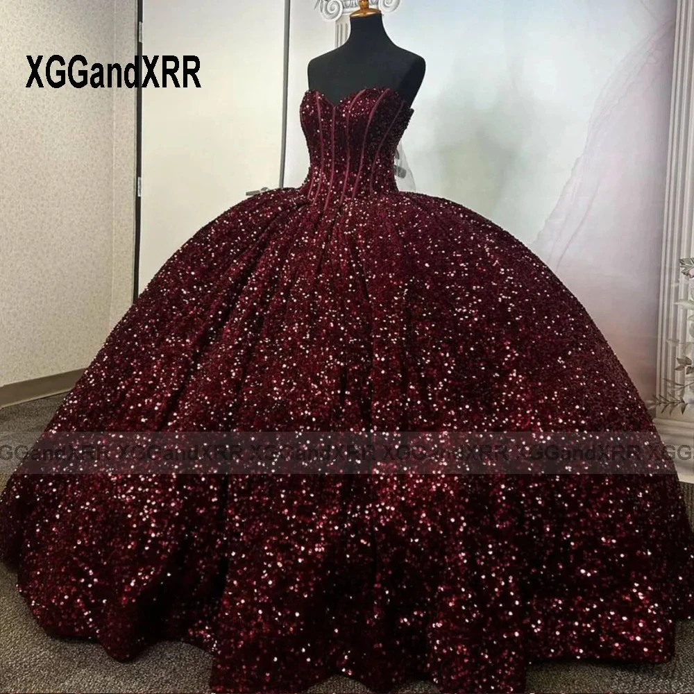 Черное платье Quinceanera по индивидуальному заказу 2024 бальное с блестками Sweet 16
