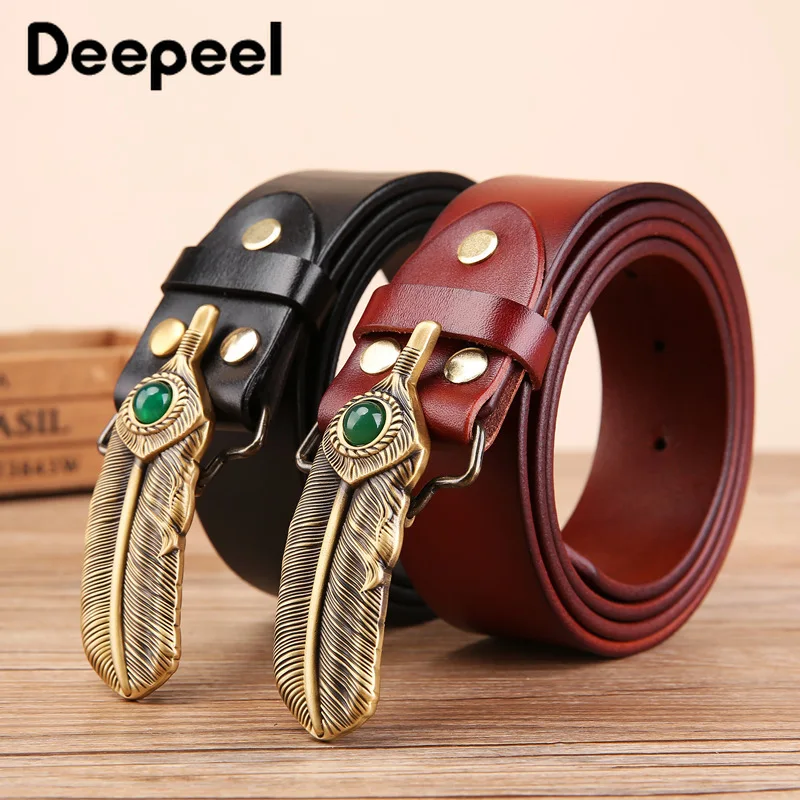 

3.8*105-130cm Men's First Layer Cowskin Belt Pure Copper Smooth Buckle for Waistband Leather Crafts Male Designer Luxury Belts