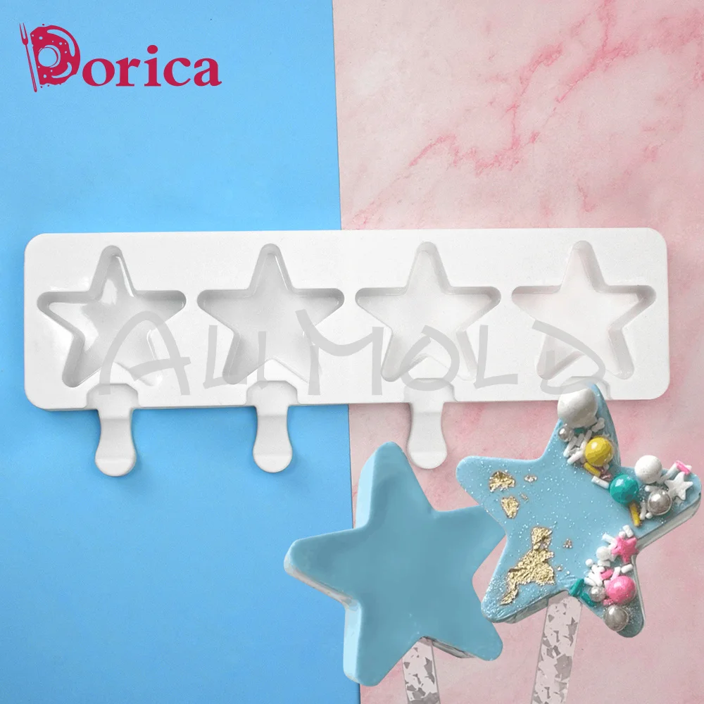 

4 Holes Star Ice Cream Silicone Mold Popsicle Cube Maker Mould Chocolate Tray Kitchen Accessories Tool Home Garden Baking Gadget