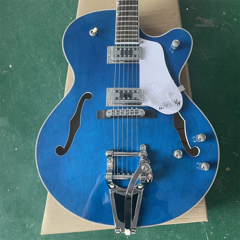 Gretch electric guitar thick body semi-hollow rocker jazz sea blue body double F hole manufacturers direct physical shooting
