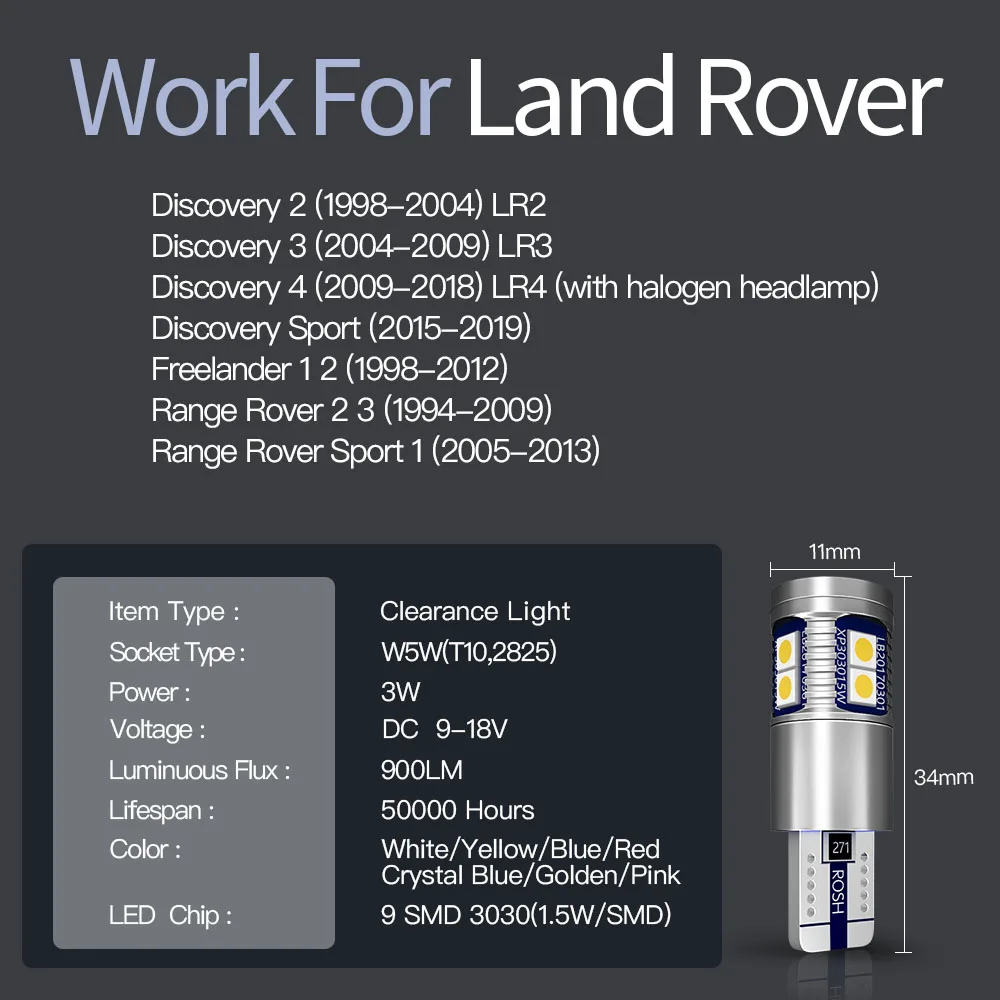 2 шт. W5W T10 Светодиодные парковочные огни габаритные Canbus для Land Rover Discovery LR2 3 LR3 4 LR4