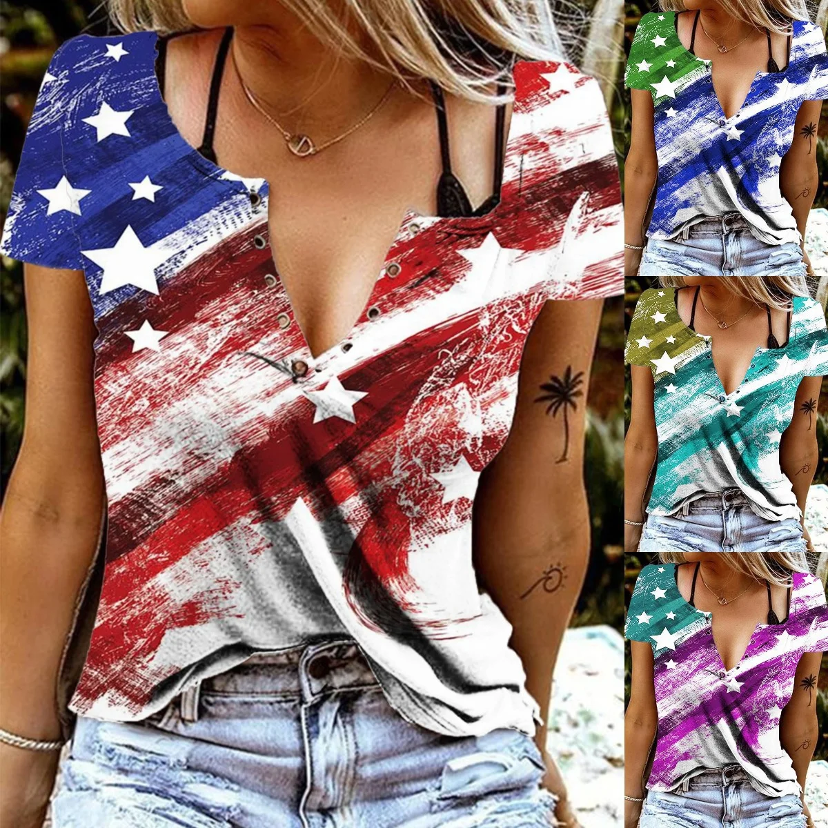 2022 Women Summer T-Shirts Short Sleeve V-neck Sexy Shirt Tops Camisetas Printed Blouses T Shirt Women S-5XL