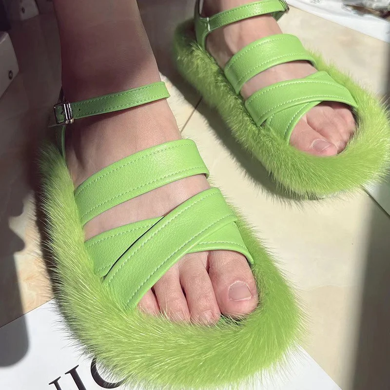 Европейская станция новые женские высококачественные Шлепанцы из меха норки