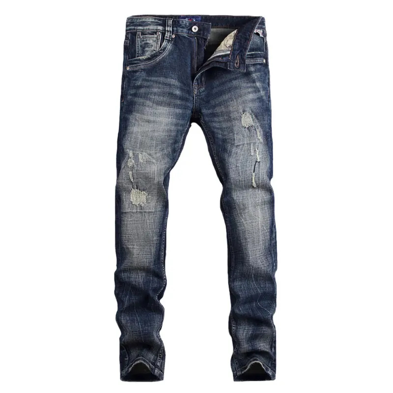 Italian Fashion Designer Men Jeans Retro Black Blue Stretch Slim Fit Ripped Jeans Men Embroidery Patchwork Vintage Pants Hombre